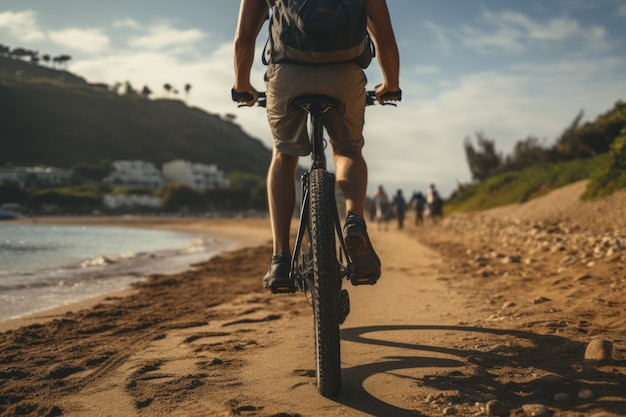 Free photo cyclist riding bicycle in nature