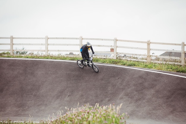 Cyclist riding BMX bike