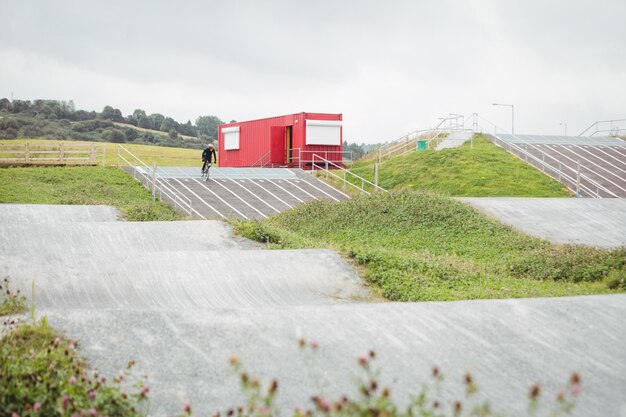 Cyclist riding BMX bike