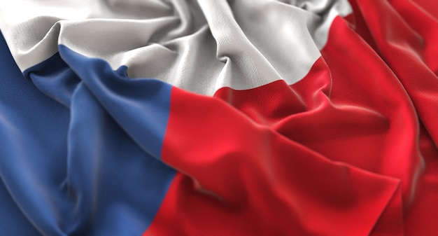 Czech Republic Flag Ruffled Beautifully Waving Macro Close-Up Shot