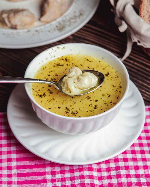 Ð°zeri national dyushbara in a white bowl for soups