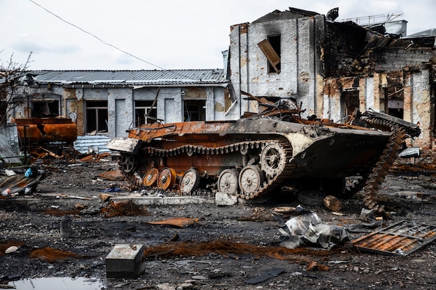 Free photo damaged tank russian's war in ukraine