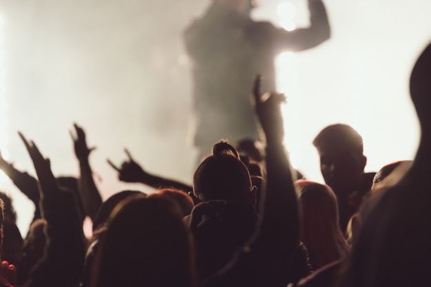 Free photo dancing at a concert while the singer is performing surrounded by lights