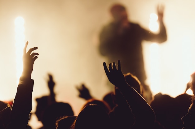 Free Photo dancing at a concert while the singer is performing surrounded with lights