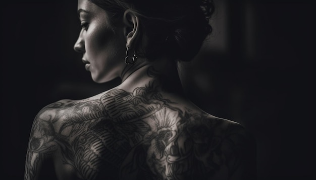 Free Photo dark elegance young woman sensuality and tattoo generated by ai