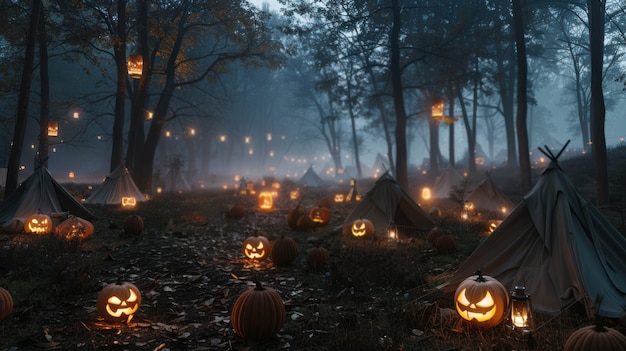 Dark pumpkin landscape for halloween celebration