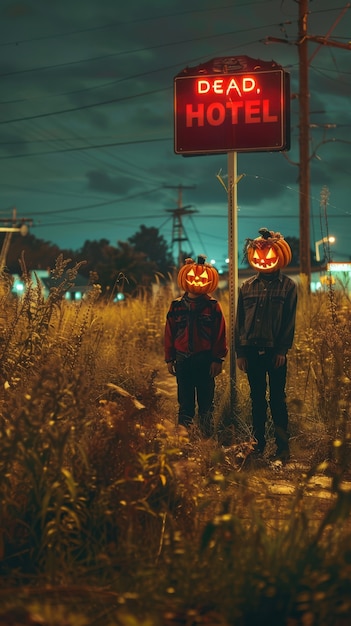 Dark pumpkin landscape for halloween celebration