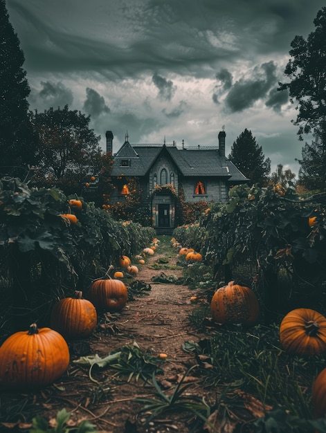 Free photo dark pumpkin landscape for halloween celebration