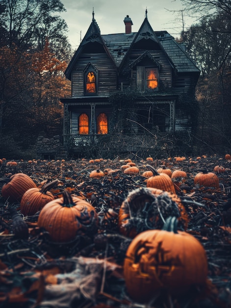 Free photo dark pumpkin landscape for halloween celebration