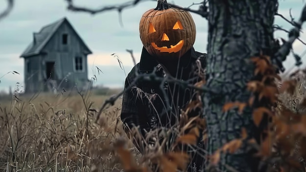 Dark pumpkin landscape for halloween celebration