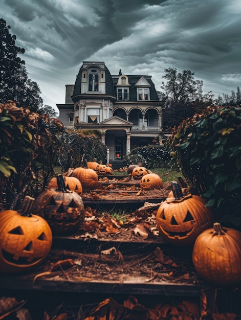 Free photo dark pumpkin landscape for halloween celebration