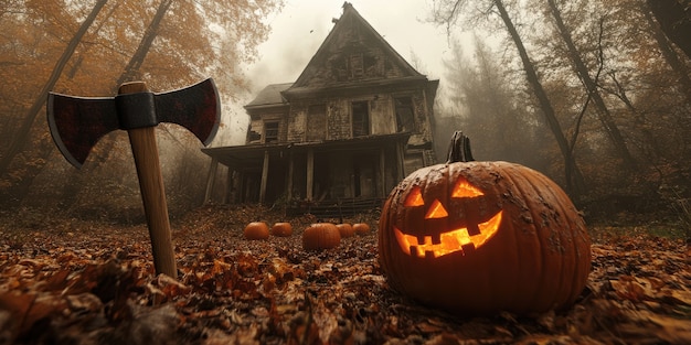 Free photo dark pumpkin landscape for halloween celebration