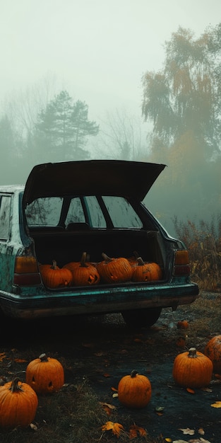 Free photo dark pumpkin landscape for halloween celebration