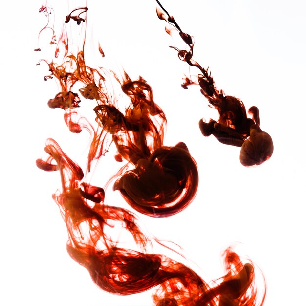 Dark red droplets flowing in water