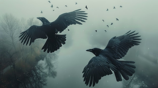 Free Photo dark scene of crow outdoors