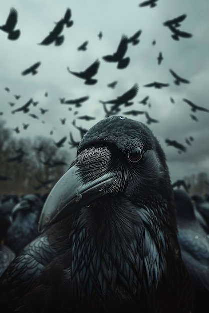 Dark scene of crow outdoors