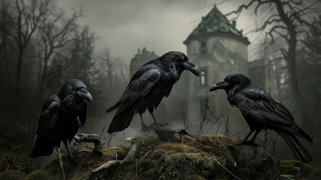 Dark scene of crows outdoors