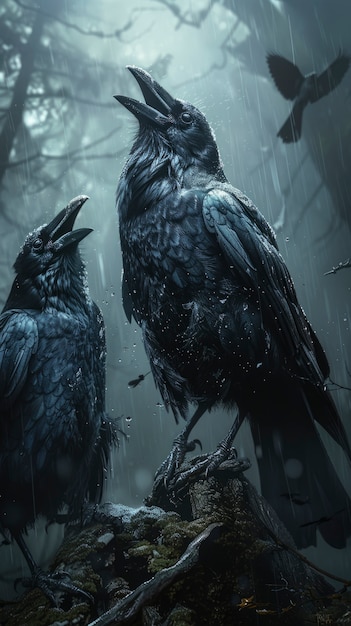 Free Photo dark scene of crows outdoors