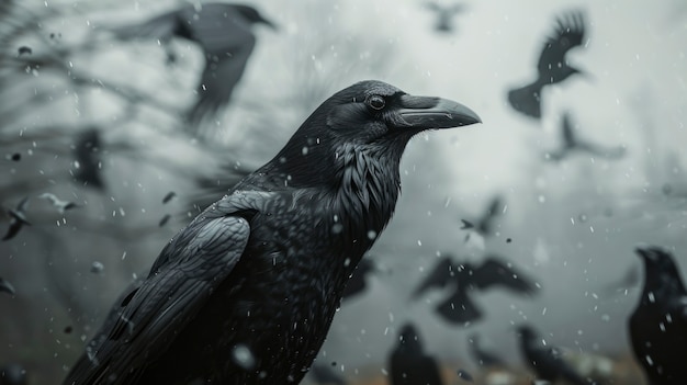 Free photo dark scene of crows outdoors