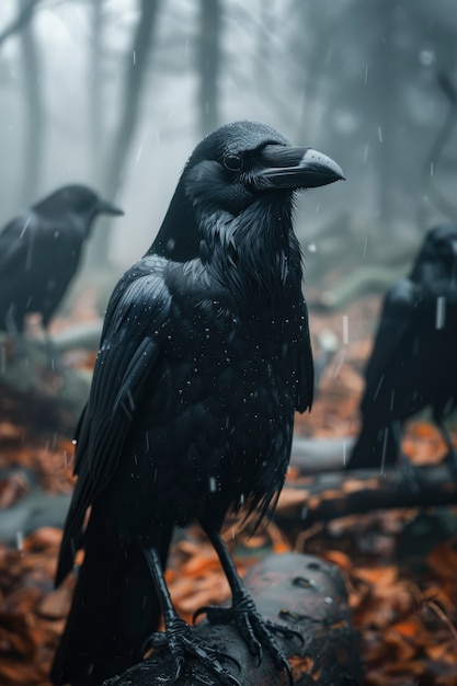 Dark scene of crows outdoors