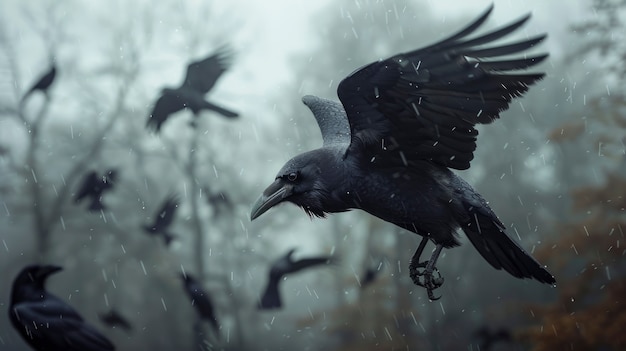 Dark scene of crows outdoors