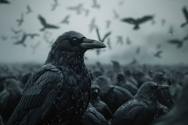 Free photo dark scene of crows outdoors