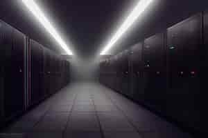 Free photo dark server racks in computer network security server room data center generative ai