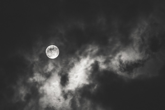 Free Photo dark shot of the full moon spreading light behind the clouds during nighttime