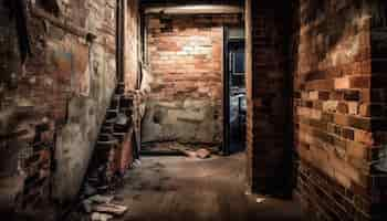 Free photo dark spooky hallway in abandoned old building generated by ai