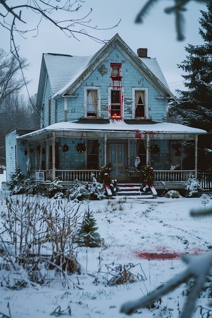 Dark style christmas celebration scene with horror setting