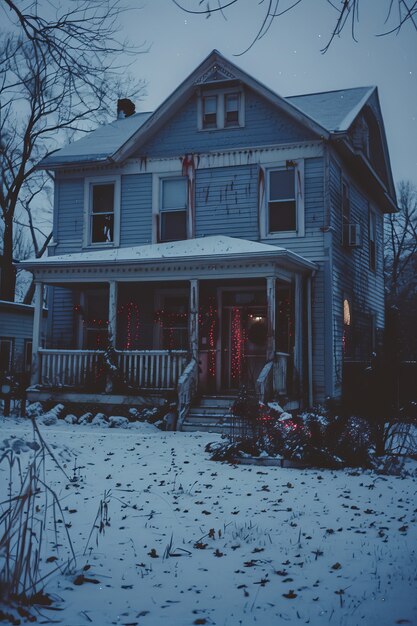 Dark style christmas celebration scene with horror setting