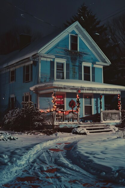 Dark style christmas celebration scene with horror setting