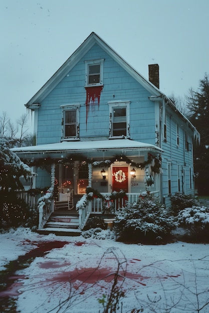 Dark style christmas celebration scene with horror setting