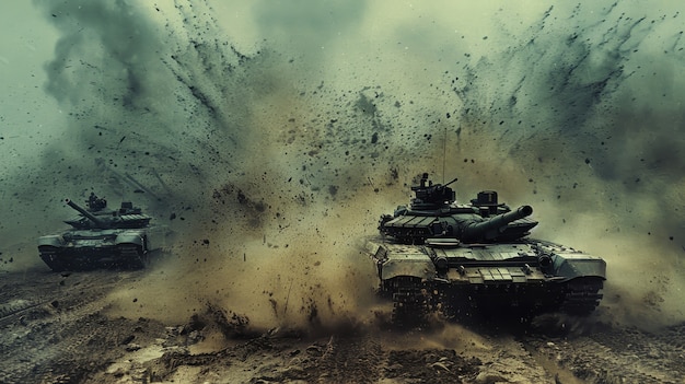 Free Photo dark style war tank on battlefield