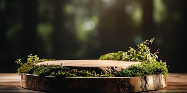 Free Photo darker wood and lusher moss enhance the podiums earthy look