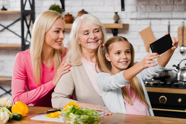 Daughter taking a selfie with her family