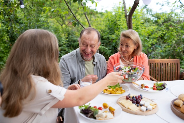 Daughter visiting her parents for a lunch at their house