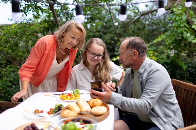 Daughter visiting her parents for a lunch at their house