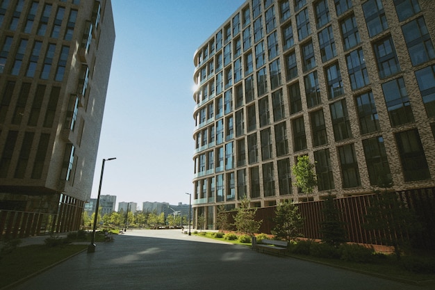 Daylight analog city landscape with buildings