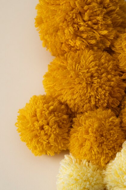 Decirative pom poms close up detail