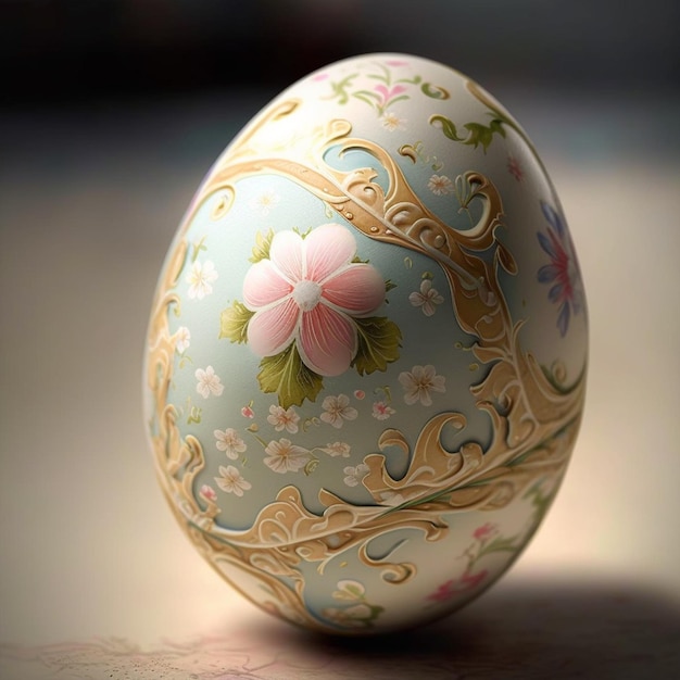 Free photo a decorated egg with a flower design on it