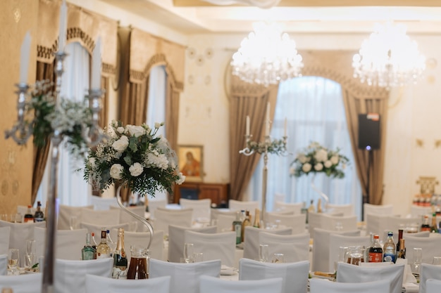 Decorated hall in the restaurant for a wedding