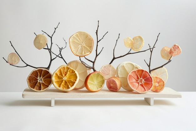 Free photo decorative arrangement with dried fruits and flowers