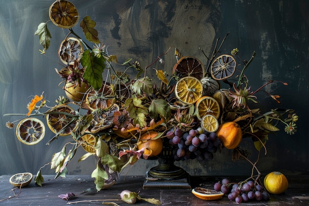 Free Photo decorative arrangement with dried fruits and flowers