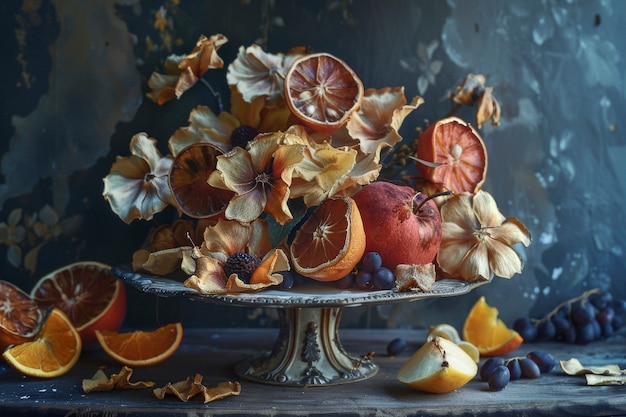 Free photo decorative arrangement with dried fruits and flowers