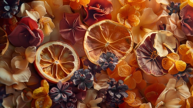 Free photo decorative arrangement with dried fruits and flowers