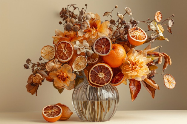 Free Photo decorative arrangement with dried fruits and flowers