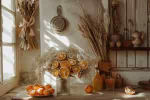 Free photo decorative arrangement with dried fruits and flowers