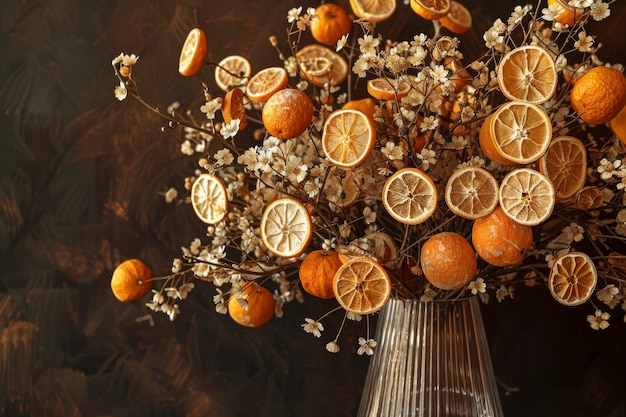 Free photo decorative arrangement with dried fruits and flowers