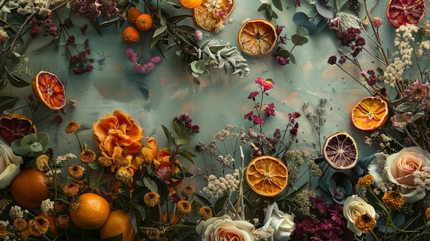 Free Photo decorative arrangement with dried fruits and flowers